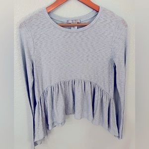 Light Blue Long Sleeve Shirt With Ruffle